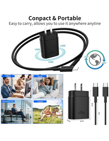 Cargador Rápido 25W USB C WILLOWHEN con Cable 6FT