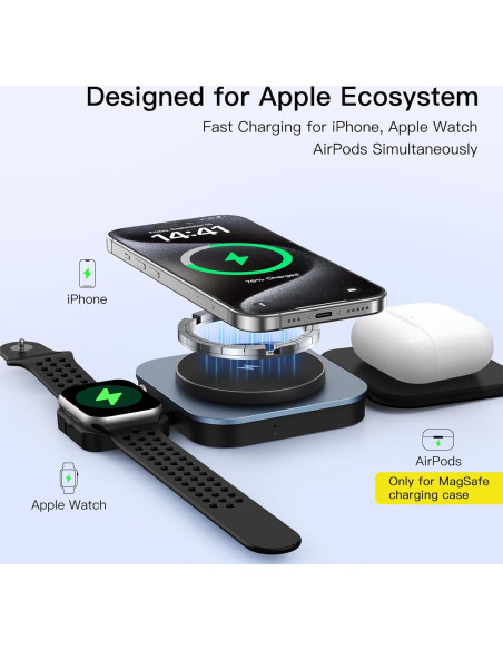 Cargador Inalámbrico 3 en 1 KEEPRO Plegable 21W para iPhone