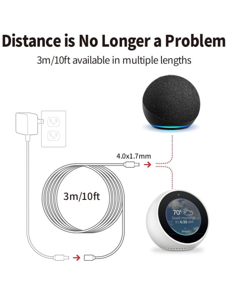 Cable de Extensión Tonton 15W 3,05m para Echo Dot y Fire TV