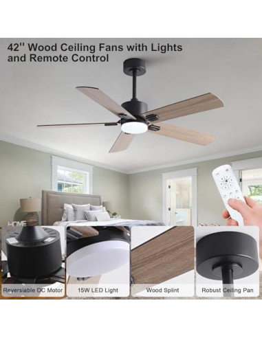 Ventilador de Techo KENSID 106,68 cm con Luz y Control Remoto