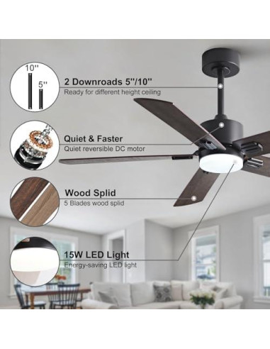 Ventilador de Techo KENSID 106,68 cm con Luz y Control Remoto