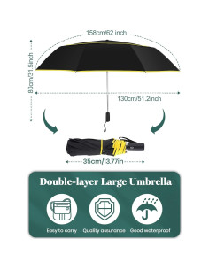 Paraguas de Golf Kalolary 130 cm Automático Plegable Negro 2