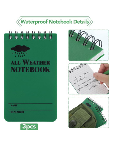 Cuaderno Impermeable Prudiut 3 Pcs Verde 7,62x12,7cm
