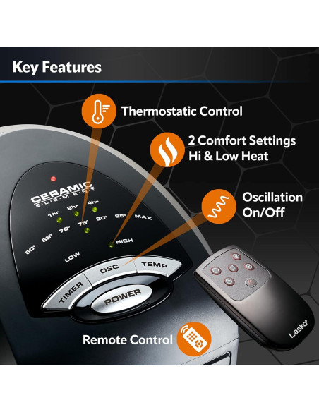 Calefactor Cerámico de Torre Lasko 1500W con Control Remoto