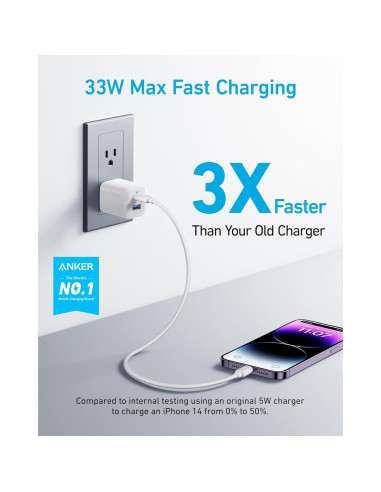 Cargador Anker 323 USB-C 33W Plegable Blanco