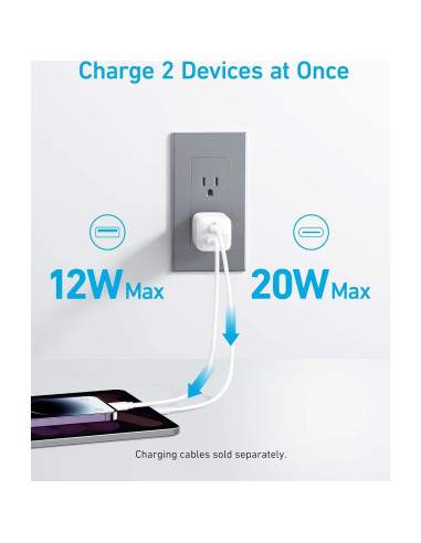 Cargador Anker 323 USB-C 33W Plegable Blanco