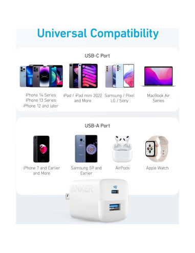 Cargador Anker 323 USB-C 33W Plegable Blanco