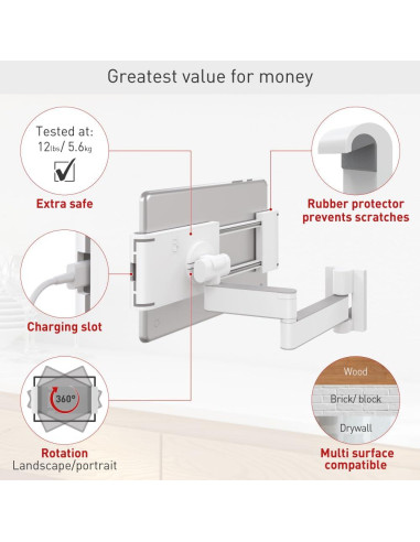 Soporte de Tablet Barkan T54 7-12" Pared 360 Movimiento Completo