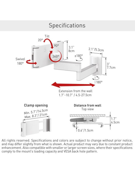 Soporte de Tablet Barkan T54 7-12" Pared 360 Movimiento Completo