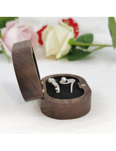 Caja de Anillos de Madera RUOMOODDZ Doble Ovalada Negra 2