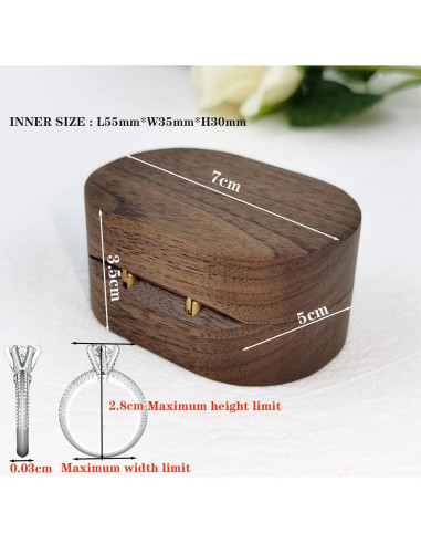 Caja de Anillos de Madera RUOMOODDZ Doble Ovalada Negra