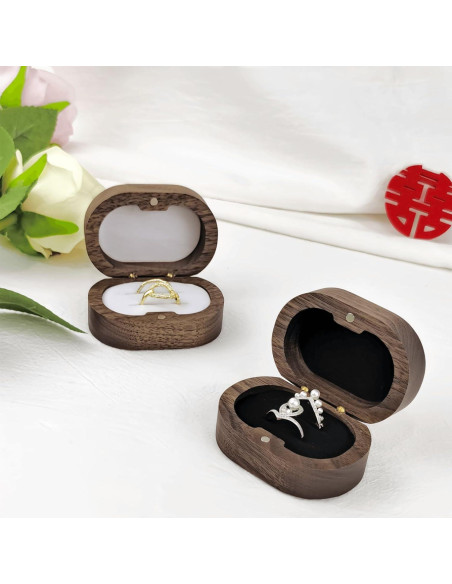 Caja de Anillos de Madera RUOMOODDZ Doble Ovalada Negra