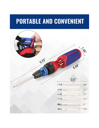 Destornillador Carraca 12-en-1 WORKPRO con Puntas Intercambiables