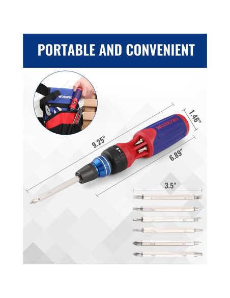 Destornillador Carraca 12-en-1 WORKPRO con Puntas Intercambiables