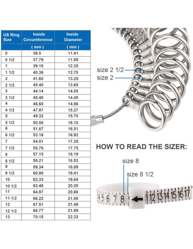 Medidor de Anillos de Acero Inoxidable 0-13 con Cinturón