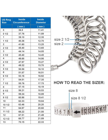 Medidor de Anillos de Acero Inoxidable 0-13 con Cinturón