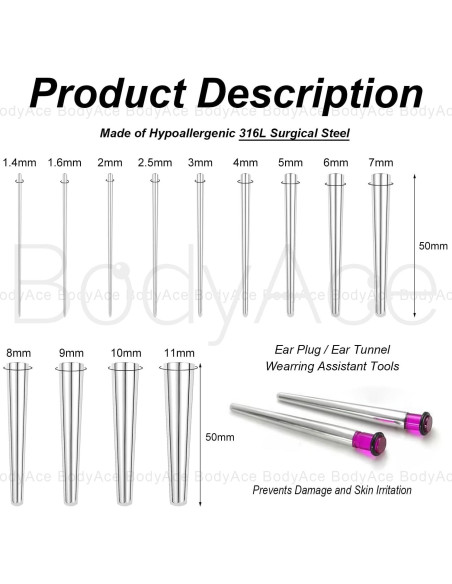 Taper BodyAce 1pc Acero Inoxidable 1.4mm a 11mm