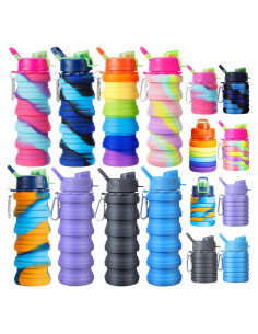 8 Botellas de Agua Plegables Silicona CHENGU 473ml Reutilizables