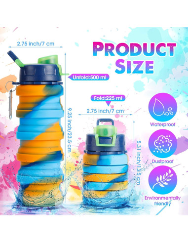 8 Botellas de Agua Plegables Silicona CHENGU 473ml Reutilizables