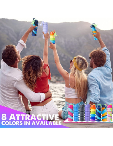 8 Botellas de Agua Plegables Silicona CHENGU 473ml Reutilizables