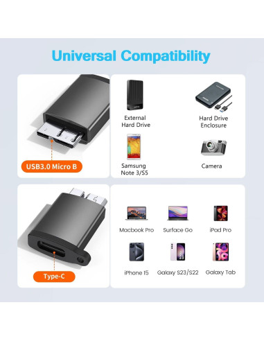 Adaptador USB C a Micro B Ukiism 5 Gbps Compatible HDD