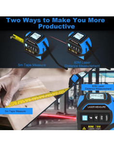 Herramienta de Medición Láser Menider L60B 60m y Cinta 5m 2