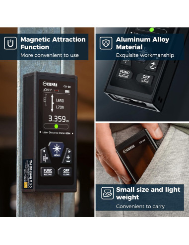 CIGMAN Medidor Láser CD-60 120m Pantalla LCD Retroiluminada