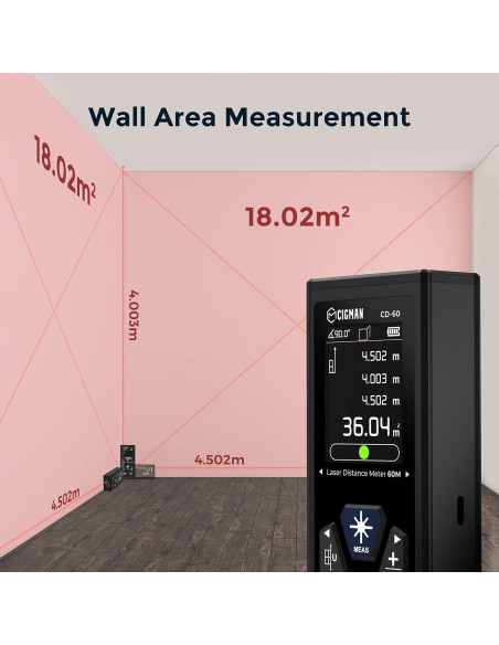 CIGMAN Medidor Láser CD-60 120m Pantalla LCD Retroiluminada