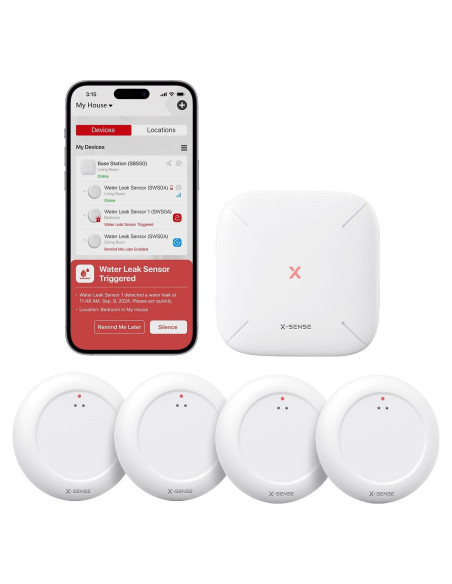 Detector de Fugas de Agua Wi-Fi X-Sense SWS0A41, 4 Sensores