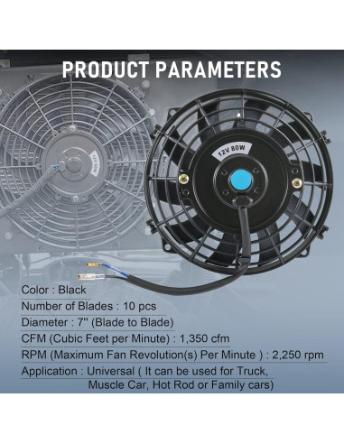 Ventilador Eléctrico de Radiador JDMSPEED 7" Negro 10 Aspas