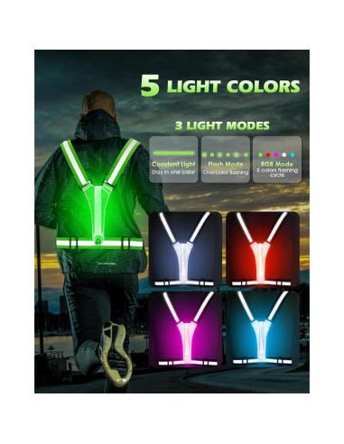 Chaleco Reflectante LED Zacro Verde Brillante Ajustable para Correr