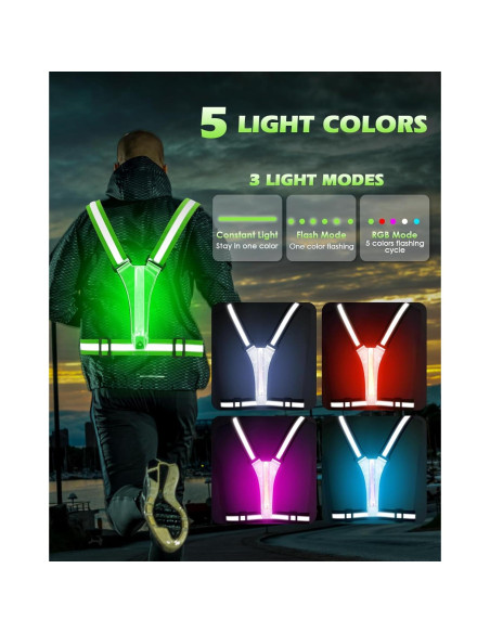 Chaleco Reflectante LED Zacro Verde Brillante Ajustable para Correr