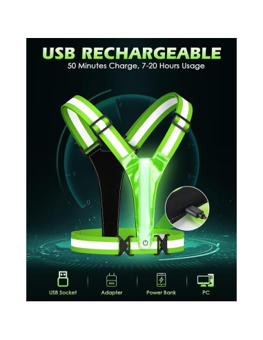Chaleco Reflectante LED Zacro Verde Brillante Ajustable para Correr