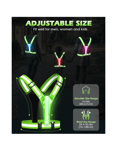 Chaleco Reflectante LED Zacro Verde Brillante Ajustable para Correr