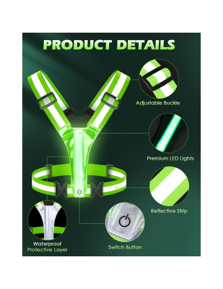 Chaleco Reflectante LED Zacro Verde Brillante Ajustable para Correr