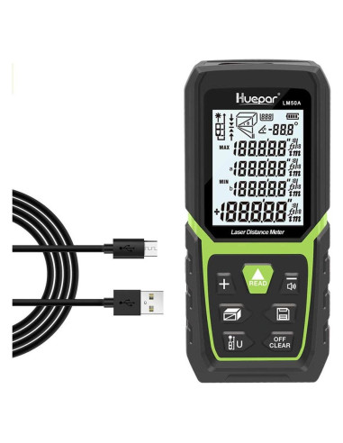 Medidor de Distancia Láser Huepar LM50A 50m con Batería Li-ion
