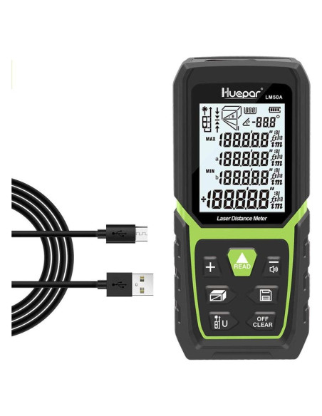 Medidor de Distancia Láser Huepar LM50A 50m con Batería Li-ion