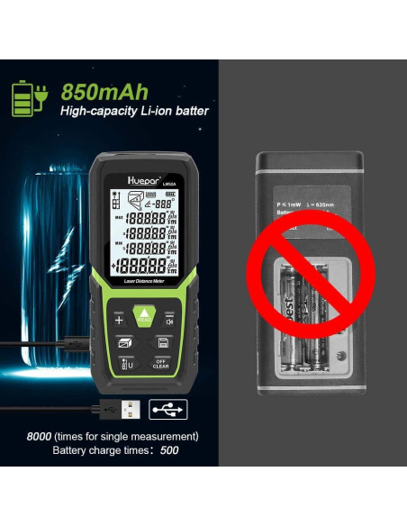 Medidor de Distancia Láser Huepar LM50A 50m con Batería Li-ion