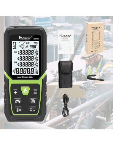 Medidor de Distancia Láser Huepar LM50A 50m con Batería Li-ion