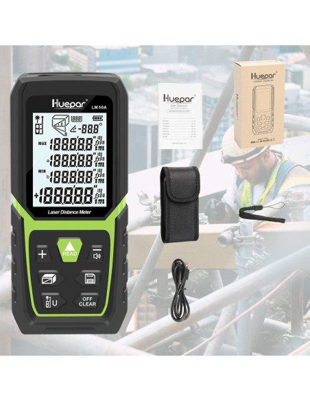 Medidor de Distancia Láser Huepar LM50A 50m con Batería Li-ion