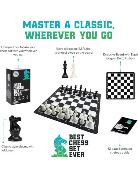 Juego de Ajedrez Portátil Chess Geeks 1x Piezas Staunton 38 cm