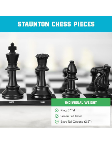 Juego de Ajedrez Portátil Chess Geeks 1x Piezas Staunton 38 cm