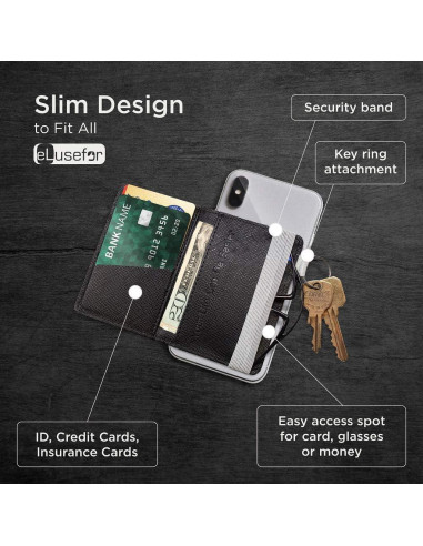 Billetera Adherible eLusefor Negra para Teléfono - 6 Tarjetas