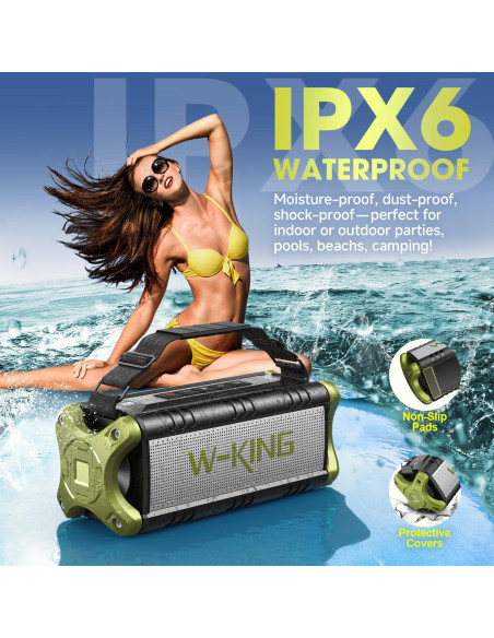 Altavoz Bluetooth W-KING D8 90W Impermeable IPX6 40H Batería