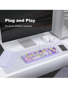 Teclado con cable KNOWSQT púrpura retro tipo máquina 2