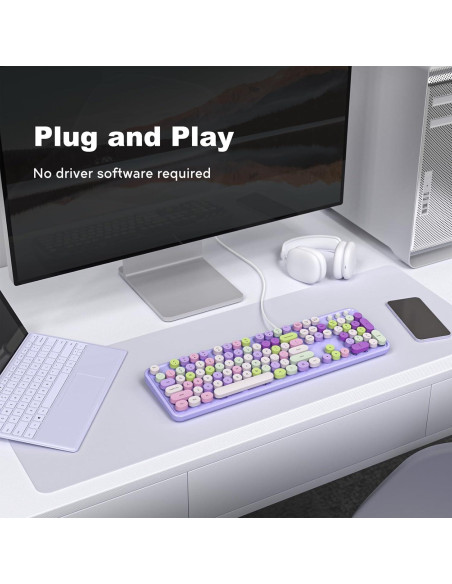 Teclado con cable KNOWSQT púrpura retro tipo máquina