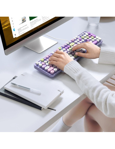 Teclado con cable KNOWSQT púrpura retro tipo máquina