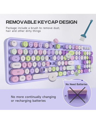 Teclado con cable KNOWSQT púrpura retro tipo máquina