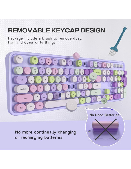 Teclado con cable KNOWSQT púrpura retro tipo máquina