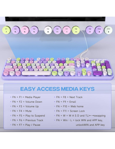 Teclado con cable KNOWSQT púrpura retro tipo máquina